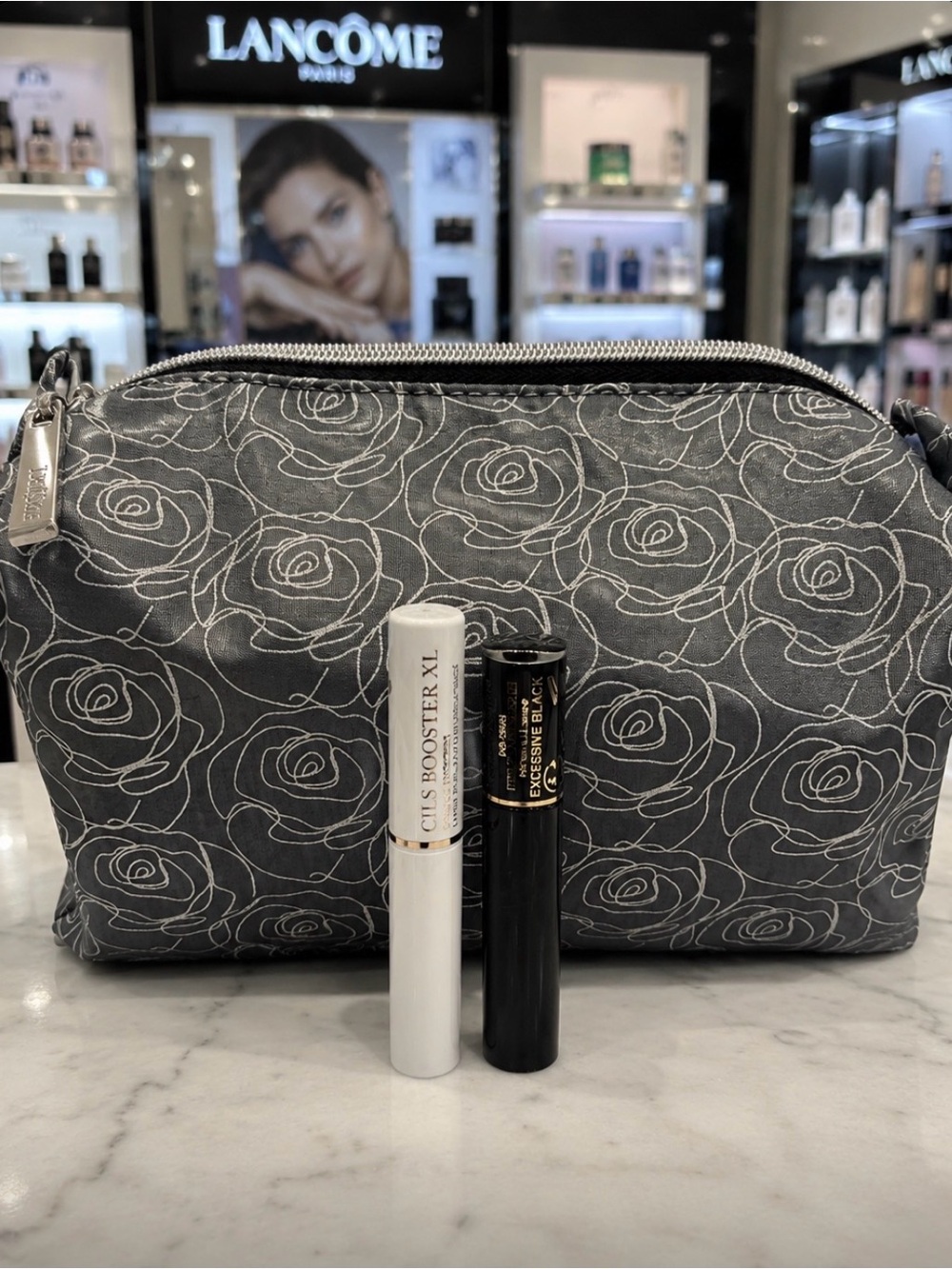 Lancôme NWT Floral Cosmetic Pouch & Mascara Bundle (Includes Primer)